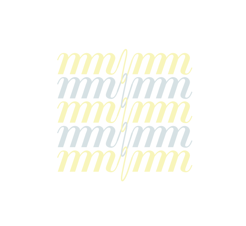 pastel blue and yellow ligature with 4 m's in a row